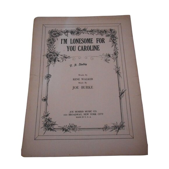 Vintage Sheet Music c 1934 I'm Lonesome for you Caroline Piano voice Ukulele - Picture 1 of 4